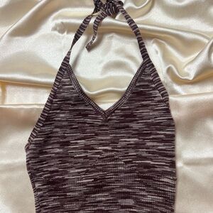La Hearts Marled Halter Knit Top in Plum and Heather